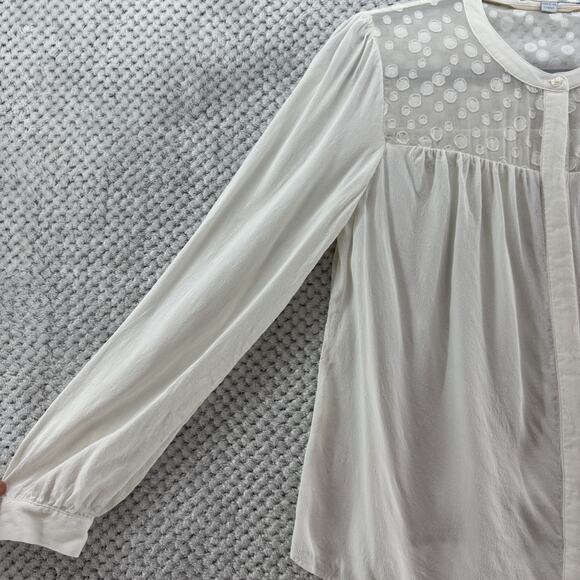 Boden Top Womens US10R Ivory Viscose Sheer Shoulders Long Sleeves Button Front - Picture 7 of 16